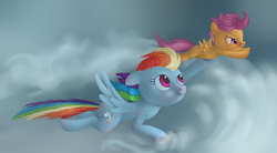 Size: 2662x1465 | Tagged: safe, artist:tuffmuffins, rainbow dash, scootaloo, g4