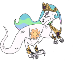 Size: 1024x809 | Tagged: safe, artist:dragon-flash, princess celestia, dinosaur, tyrannosaurus rex, g4, ambiguous gender, dinosaurified, simple background, solo, species swap, transparent background