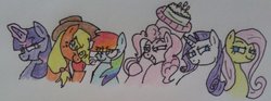 Size: 900x336 | Tagged: safe, artist:dragon-flash, applejack, fluttershy, pinkie pie, rainbow dash, rarity, twilight sparkle, g4, cake, mane six, party cannon