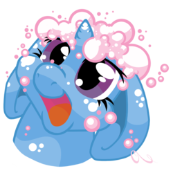 Size: 1024x1024 | Tagged: safe, artist:akoura, trixie, g4, bubble, filly, happy, smiling