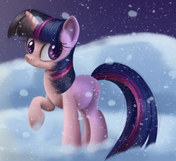 Size: 894x819 | Tagged: safe, artist:ailatf, twilight sparkle, pony, unicorn, g4, female, snow, snowfall, solo