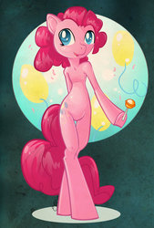 Size: 600x887 | Tagged: safe, artist:ellisarts, pinkie pie, earth pony, pony, semi-anthro, g4, balloon, bipedal, female, solo