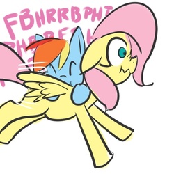 Size: 600x600 | Tagged: safe, fluttershy, rainbow dash, g4, :t, back buzz, eyes closed, floppy ears, motorboating, nose wrinkle, onomatopoeia, raspberry, raspberry noise, scrunchy face, spread wings, wide eyes, wing buzz