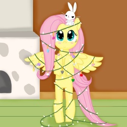 Size: 600x600 | Tagged: safe, artist:poppun, angel bunny, fluttershy, g4, christmas, fluttertree