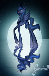 Size: 1500x2300 | Tagged: safe, artist:gamermac, princess luna, alicorn, pony, g4, fangs, female, moon, reflection, solo