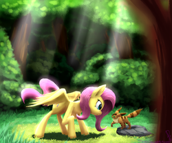 Size: 1200x1000 | Tagged: safe, artist:sonicrainboom93, fluttershy, pegasus, pony, g4, crossover, forest, hayao miyazaki, nausicaa of the valley of the wind, squirrel fox, studio ghibli, teto