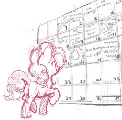 Size: 580x571 | Tagged: safe, artist:tswt, pinkie pie, earth pony, pony, g4, calendar, female, pencil, sketch, solo