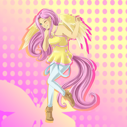 Size: 1500x1500 | Tagged: safe, artist:hylianguardians, fluttershy, human, g4, female, humanized, solo, tailed humanization, winged humanization