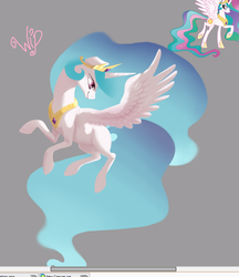 Size: 747x863 | Tagged: safe, artist:purmu, princess celestia, g4, flying, gradient background, solo, spread wings, wings, wip