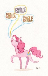 Size: 1211x1920 | Tagged: safe, pinkie pie, earth pony, pony, g4, female, smiling, solo, speech bubble, traditional art