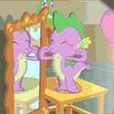 Size: 125x125 | Tagged: safe, screencap, spike, dragon, g4, party of one, animated, flexing, flexing those non-biceps, looking good spike, male, mirror, picture for breezies, solo