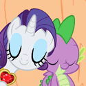 Size: 125x125 | Tagged: safe, screencap, rarity, spike, dragon, pony, unicorn, g4, secret of my excess, animated, female, fire ruby, gem, jewelry, male, mare, necklace, nuzzling, ruby, ship:sparity, shipping, shipping fuel, straight