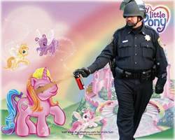 Size: 660x528 | Tagged: safe, rarity (g3), g3, abuse, john pike, not salmon, pepper spray, pepper spray cop, police, wat