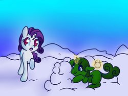 Size: 1024x768 | Tagged: safe, artist:cotton, rarity, oc, vampire, g4, irc, snow, snowball, snowball fight