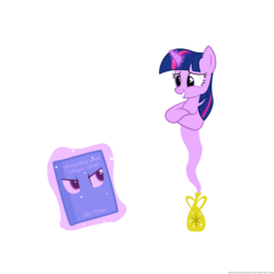 Size: 1400x1400 | Tagged: dead source, safe, artist:navitaserussirus, trixie, twilight sparkle, genie, asktwixiegenies, g4, book, inanimate tf, magic lamp, objectification, simple background, transformation, transparent background