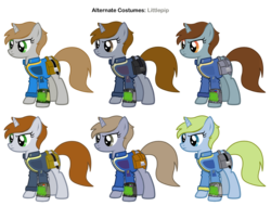 Size: 3562x2714 | Tagged: safe, artist:pika-robo, artist:rhodarein, oc, oc only, oc:littlepip, pony, unicorn, fallout equestria, g4, alternate clothes, clothes, fanfic, fanfic art, female, hooves, horn, jumpsuit, mare, palette swap, pipbuck, recolor, saddle bag, show accurate, simple background, solo, text, transparent background, vault suit