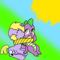 Size: 800x800 | Tagged: safe, artist:poetryunite, dinky hooves, spike, g4, duo