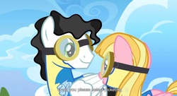 Size: 1581x861 | Tagged: safe, screencap, meadow flower, mercury, starry eyes (g4), g4, wonderbolts academy, goggles, wonderbolt trainee uniform, youtube caption, youtube link