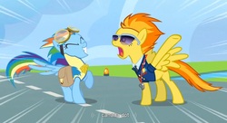 Size: 1591x864 | Tagged: safe, screencap, rainbow dash, spitfire, g4, wonderbolts academy, canada, sunglasses, youtube caption, youtube link