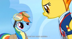 Size: 1587x865 | Tagged: safe, screencap, rainbow dash, spitfire, g4, wonderbolts academy, youtube caption, youtube link