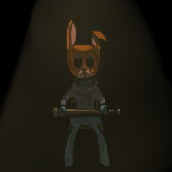 Size: 500x500 | Tagged: safe, rabbit, bunny ears, clothes, crossover, graham, hoodie, hotline miami, mask, ponified, sitting