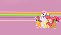 Size: 1372x795 | Tagged: safe, artist:jessy, apple bloom, babs seed, scootaloo, sweetie belle, g4, cute, cutie mark crusaders, wallpaper