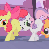 Size: 207x207 | Tagged: safe, screencap, apple bloom, scootaloo, sweetie belle, pegasus, pony, unicorn, g4, animated, female, filly, foal, horn, pushing, rump push