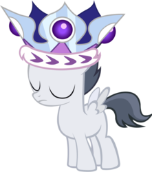 Size: 898x1017 | Tagged: artist needed, source needed, safe, princess platinum, rumble, pegasus, pony, g4, colt, crown, eyes closed, foal, male, pun, royal, royal rumble, simple background, solo, transparent background, vector, visual pun