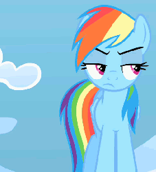 Size: 489x537 | Tagged: safe, screencap, rainbow dash, pony, g4, sonic rainboom (episode), animated, annoyed, cropped, female, horses doing horse things, lidded eyes, solo, tail flick
