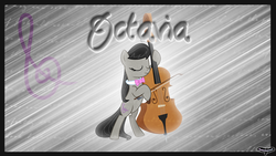 Size: 1920x1080 | Tagged: safe, artist:utterlyludicrous, octavia melody, earth pony, pony, g4, cello, cutie mark, female, musical instrument, solo, text, wallpaper