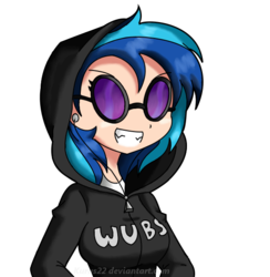 Size: 572x586 | Tagged: safe, artist:kurus22, dj pon-3, vinyl scratch, human, g4, clothes, female, hoodie, humanized, simple background, smiling, solo, transparent background
