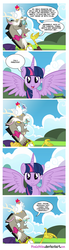 Size: 900x3272 | Tagged: safe, artist:pixelkitties, discord, twilight sparkle, alicorn, chicken, draconequus, pony, g4, bowtie, colored sclera, comic, female, male, mare, monocle, multicolored hair, multicolored mane, purple body, purple coat, purple eyes, purple fur, purple hair, purple mane, purple pony, purple wings, red eyes, spread wings, striped hair, striped mane, tri-color hair, tri-color mane, tri-colored hair, tri-colored mane, tricolor hair, tricolor mane, tricolored hair, tricolored mane, twilight sparkle (alicorn), wings, yellow sclera