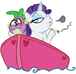 Size: 410x400 | Tagged: safe, artist:brutamod, rarity, spike, dragon, pony, unicorn, g4, aftersex, blushing, boat, cigarette, female, male, mare, ship:sparity, shipping, simple background, smoking, straight, transparent background