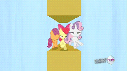 Size: 400x225 | Tagged: safe, screencap, apple bloom, babs seed, scootaloo, sweetie belle, g4, one bad apple, animated, cutie mark crusaders, female, foal