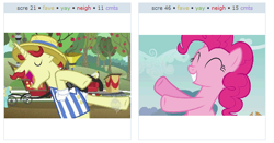 Size: 596x312 | Tagged: safe, flam, pinkie pie, g4, exploitable meme, hoofy-kicks, juxtaposition, juxtaposition win