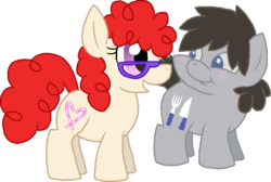 Size: 733x492 | Tagged: safe, artist:starryoak, truffle shuffle, twist, earth pony, pony, g4, colt, duo, duo male and female, female, filly, foal, glasses, looking at each other, looking at someone, male, ship:truffletwist, shipping, simple background, smiling, smiling at each other, straight, transparent background