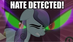 Size: 776x451 | Tagged: safe, edit, edited screencap, screencap, king sombra, sapphire joy, crystal pony, pony, g4, the crystal empire, caption, hate, image macro, reaction image