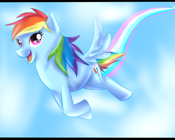 Size: 1500x1200 | Tagged: safe, artist:jokersyndrom, rainbow dash, pegasus, pony, g4, female, flying, mare, open mouth, rainbow trail, sky, solo