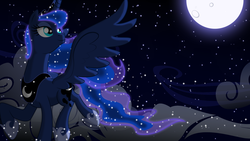 Size: 3036x1707 | Tagged: dead source, safe, artist:mdsk-rb, princess luna, pony, g4, female, glowing, moon, night, solo, stars