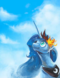 Size: 2550x3300 | Tagged: safe, artist:graypaint, princess luna, pony, g4, cloud, cloudy, female, flower, flower in hair, sky, solo