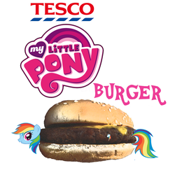 Size: 2000x2000 | Tagged: safe, rainbow dash, g4, 2013 horsemeat scandal, burger, food, horse meat, meat, tesco