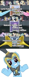 Size: 500x1319 | Tagged: safe, edit, edited screencap, screencap, amaranthine, charcoal bakes, cloud kicker, commander hurricane, crescent pony, doctor whooves, dry wheat, flurry, lemon hearts, lucky clover, mane moon, minuette, orion, rainbow dash, rainbow swoop, rainbowshine, sea swirl, seafoam, shady daze, shooting star (character), soot stain, spectrum, spring melody, sprinkle medley, sunshower raindrops, time turner, written script, earth pony, pegasus, pony, unicorn, g4, hearth's warming eve (episode), earth pony tribe, hearth's warming eve, hub logo, image macro, looking at you, pegasus master race, pegasus tribe, pony racism, racism, shrug, shrugpony, unicorn tribe