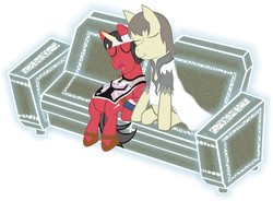 Size: 1305x960 | Tagged: safe, artist:1ltdaniels, clothes, couch, ico, poncho, ponified, sitting, sleeping, video game, yorda