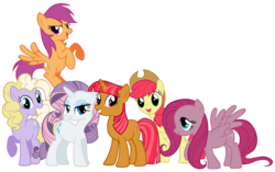 Size: 5400x3400 | Tagged: safe, artist:mihaaaa, artist:shadowhedgiefan91, apple bloom, applejack, babs seed, dinky hooves, fluttershy, pinkie pie, rainbow dash, rarity, ruby pinch, scootaloo, sweetie belle, twilight sparkle, pegasus, g4, alternate mane six, earth pony dinky, mane 6 recolors, mane six, palette swap, pegasus pinkie pie, pinkamena diane pie, race swap, recolor, simple background, transparent background, unicorn babs seed, vector