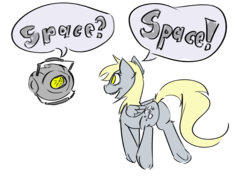 Size: 1067x821 | Tagged: safe, artist:cider, derpy hooves, pegasus, pony, g4, 30 minute art challenge, crossover, female, mare, personality core, portal (valve), space core