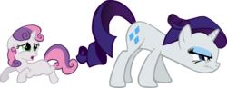 Size: 6041x2347 | Tagged: safe, artist:flutterflyraptor, rarity, sweetie belle, pony, unicorn, g4, belle sisters, big sister instinct, duo, duo female, female, filly, foal, mare, protecting, siblings, simple background, sisters, transparent background, vector
