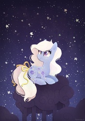 Size: 524x744 | Tagged: safe, artist:tsurime, night glider (g1), pony, g1, g4, female, g1 to g4, generation leap, night, prone, solo, stars