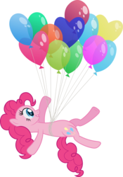 Size: 5000x7153 | Tagged: safe, artist:stabzor, pinkie pie, earth pony, pony, g4, absurd resolution, balloon, female, floating, happy, heart balloon, mare, then watch her balloons lift her up to the sky