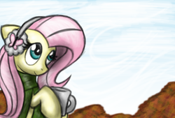 Size: 1800x1219 | Tagged: safe, artist:omegasunburst, fluttershy, pony, g4, clothes, earmuffs, looking up, mug, scarf, solo