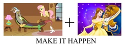 Size: 1283x471 | Tagged: safe, discord, fluttershy, g4, keep calm and flutter on, my little pony: friendship is magic, beauty and the beast, exploitable meme, make it happen